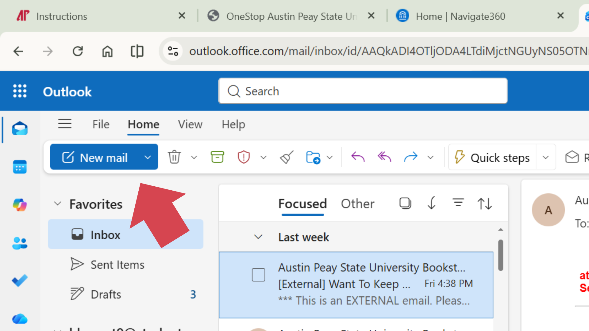 Use a screenshot showing where to begin a new email.